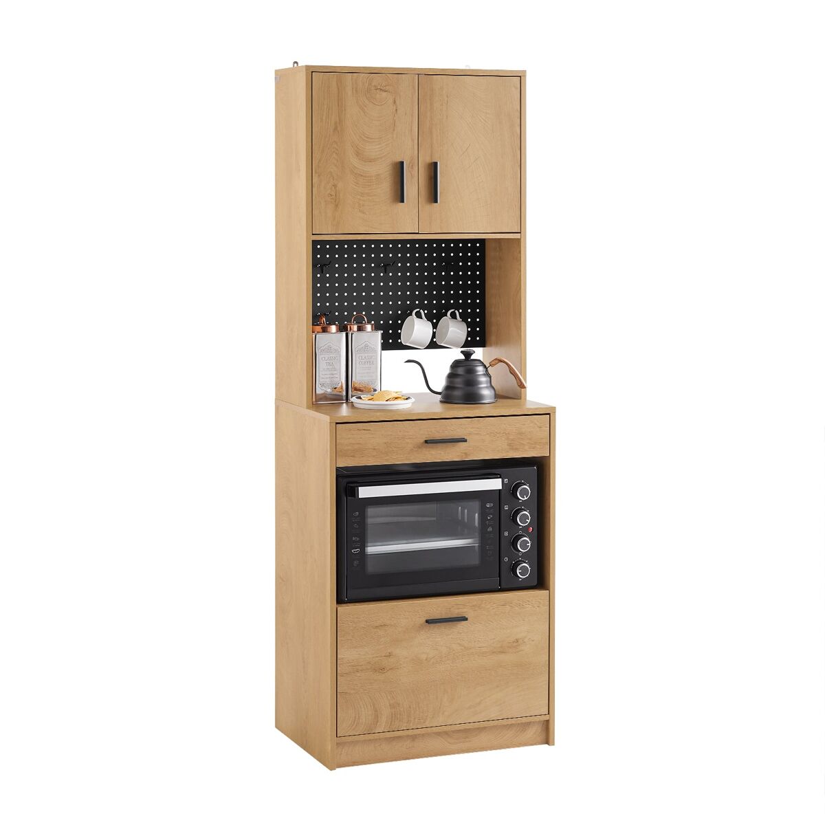 Aparador de cozinha com 2 portas, 2 gavetas, 1 compartimento e 1 painel perfurado, 60 x 40 x 170 cm fsb98-n sobuy pt