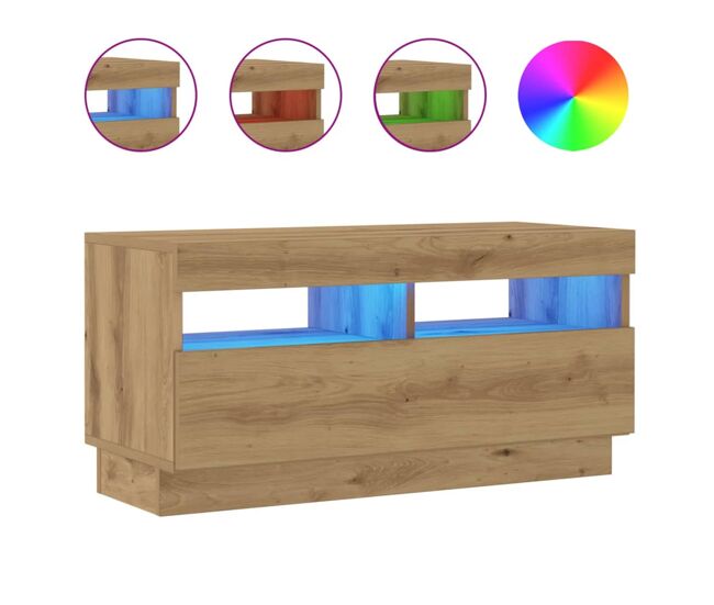 Móvel de tv - modulo de tv - armário de tv com luzes led derivados madeira carvalho artisiano