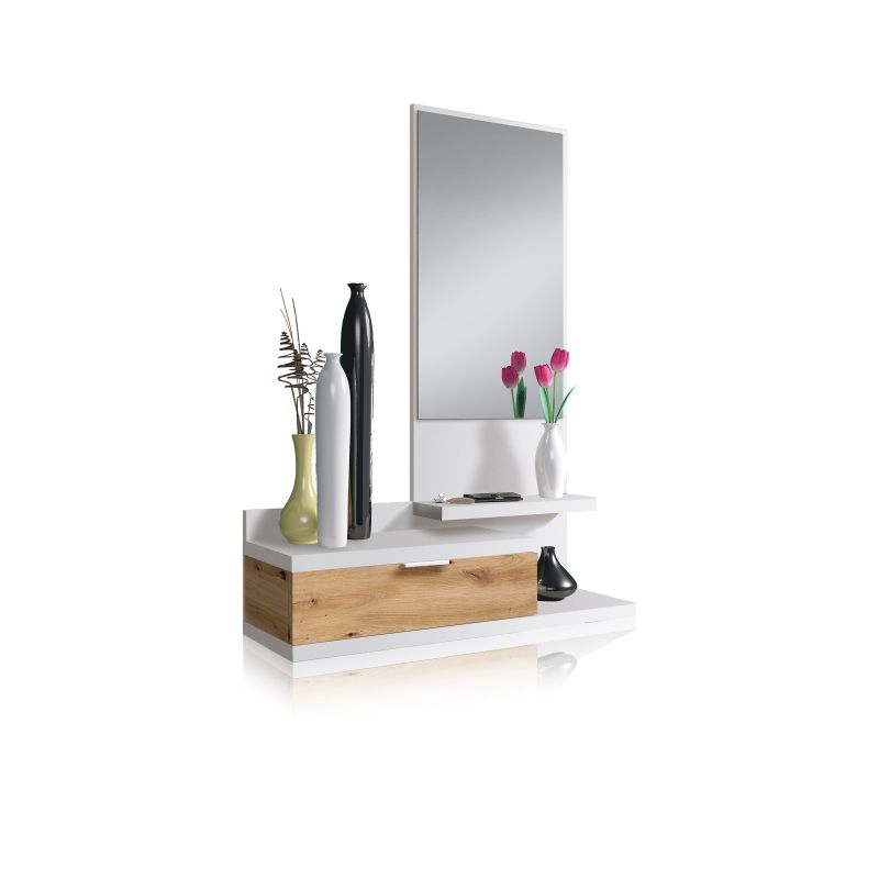 Duehome Mobiliário De Corredor Fiord Artik ( Mate) - Carvalho Nodi 81 X 116 X 29 Cm Branco