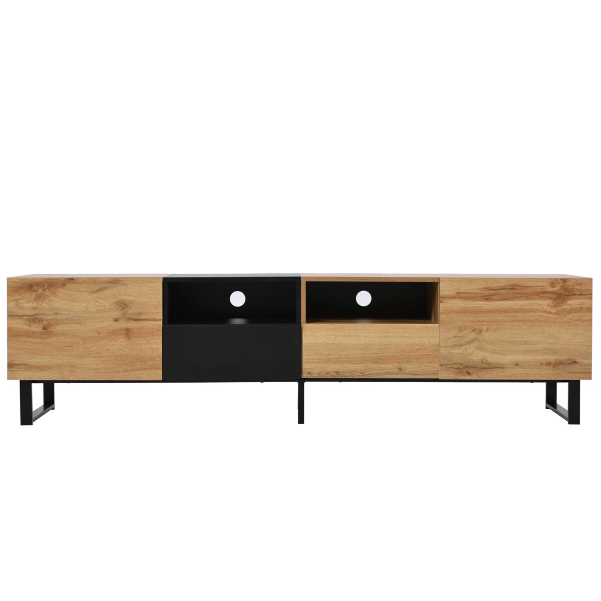 Armário tv 190cm - 2 portas + 2 gavetas + 2 compartimentos - estilo industrial - natural