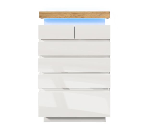 Cómoda com led - 6 gavetas - branco