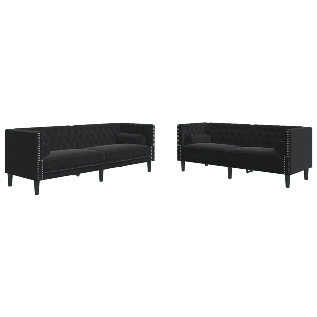 Vidaxl 2 pcs conjunto de sofás chesterfield com rolos veludo preto