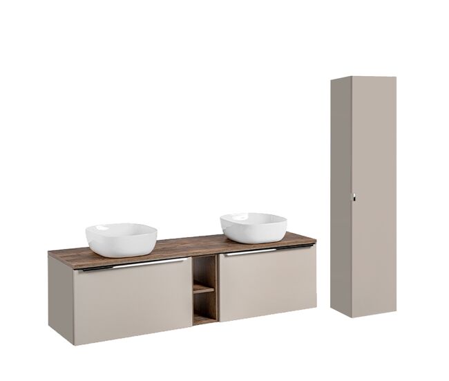 Conjunto móvel lavatório duplo 180cm 2 nichos e enceinte eros toupeira