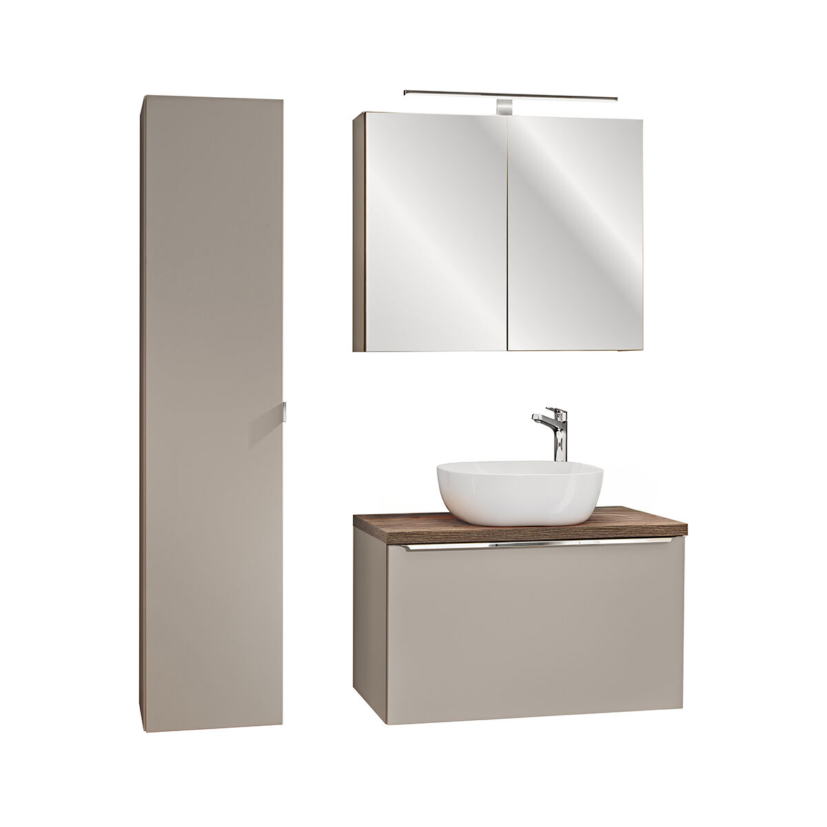 Conjunto móvel lavatório individual 80cm enceinte armário mural éros taupe
