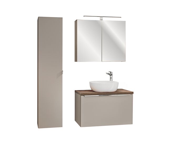 Conjunto móvel lavatório individual 80cm enceinte armário mural éros taupe