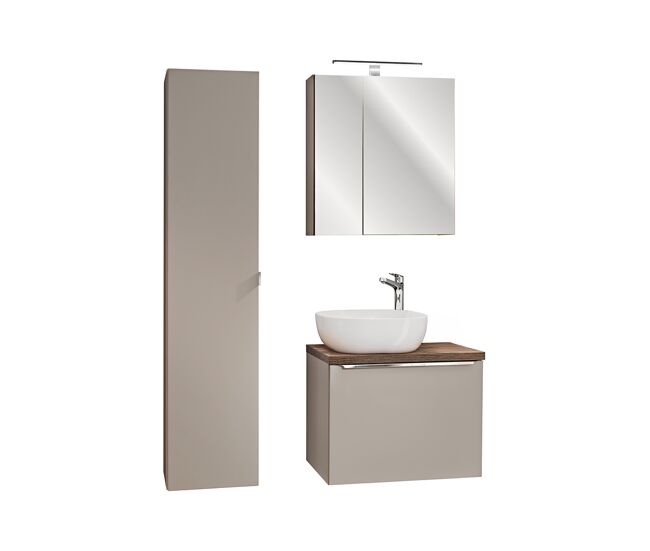 Conjunto móvel lavatório individual 60cm enceinte armário mural éros taupe