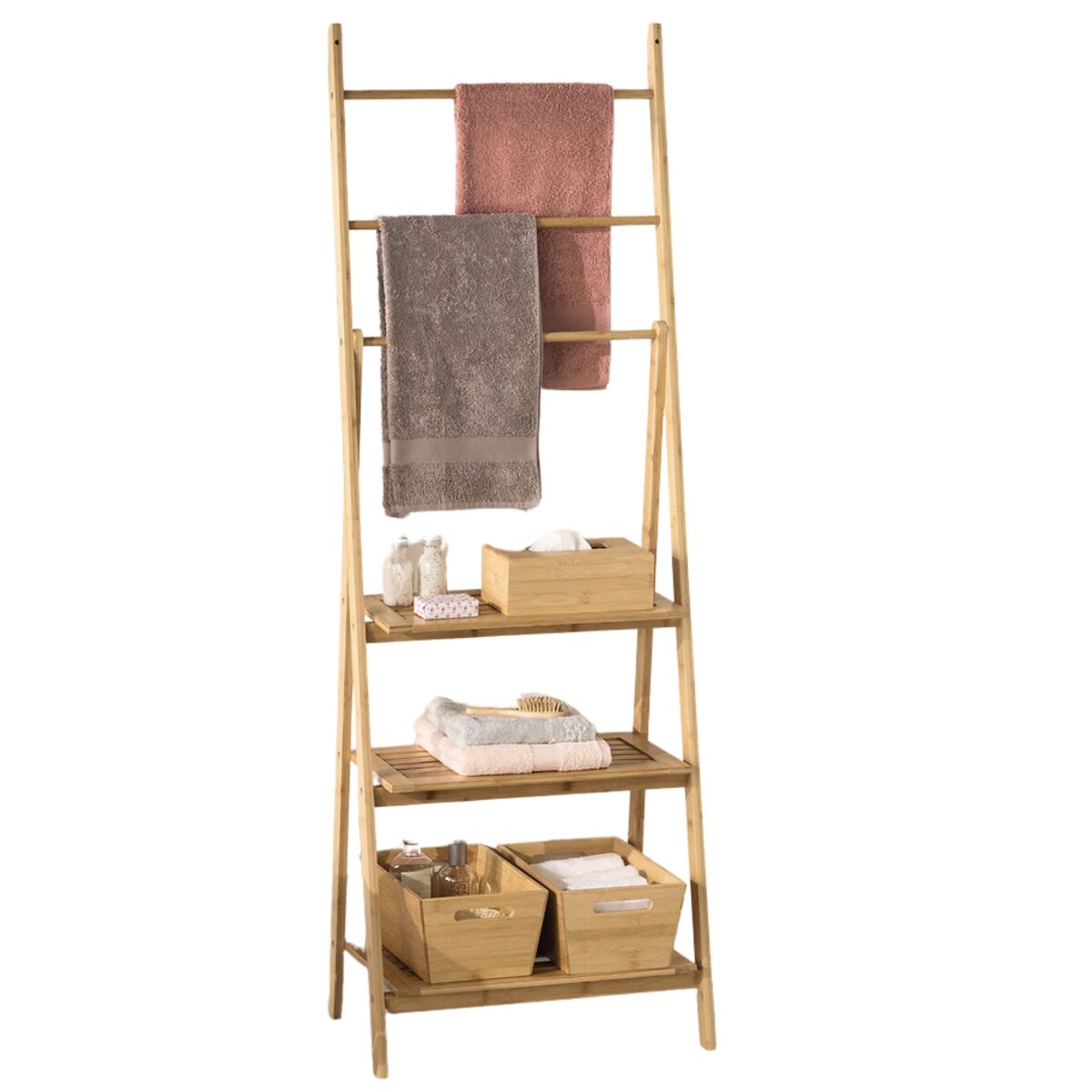 Cabide com 3 barras e 3 étagères cor marrom 53x152 cm