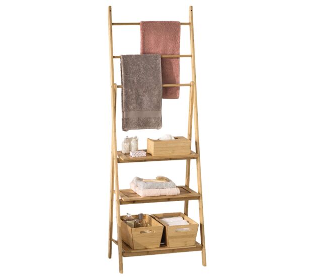 Cabide com 3 barras e 3 étagères cor marrom 53x152 cm