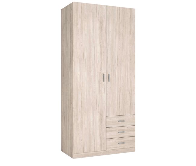 Guarda-roupa roma com 2 portas e 3 gavetas, cor sahara, estilo moderno, 216x100x53 cm