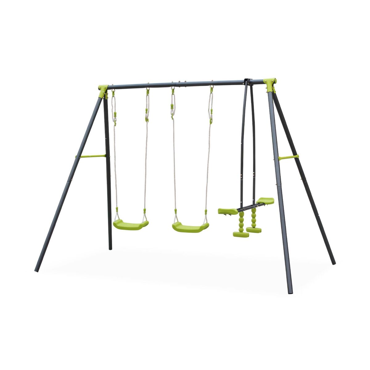 Conjunto de parque infantil com baloiço, 3 aparelhos e 4 lugares, tramontane, verde, 272x154x197 cm