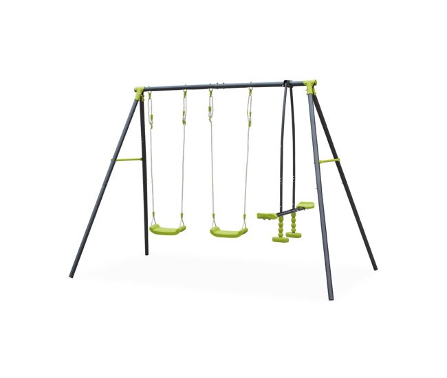 Conjunto de parque infantil com baloiço, 3 aparelhos e 4 lugares, tramontane, verde, 272x154x197 cm
