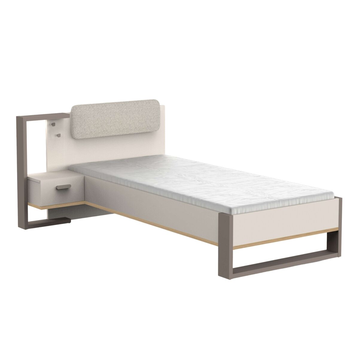 Miroytengo Cama Juvenil Camillia Com Mesa De Cabeceira 90X200 Cm Em Carvalho Vicenza, Cinza E Barro, Em Melamina Multicor