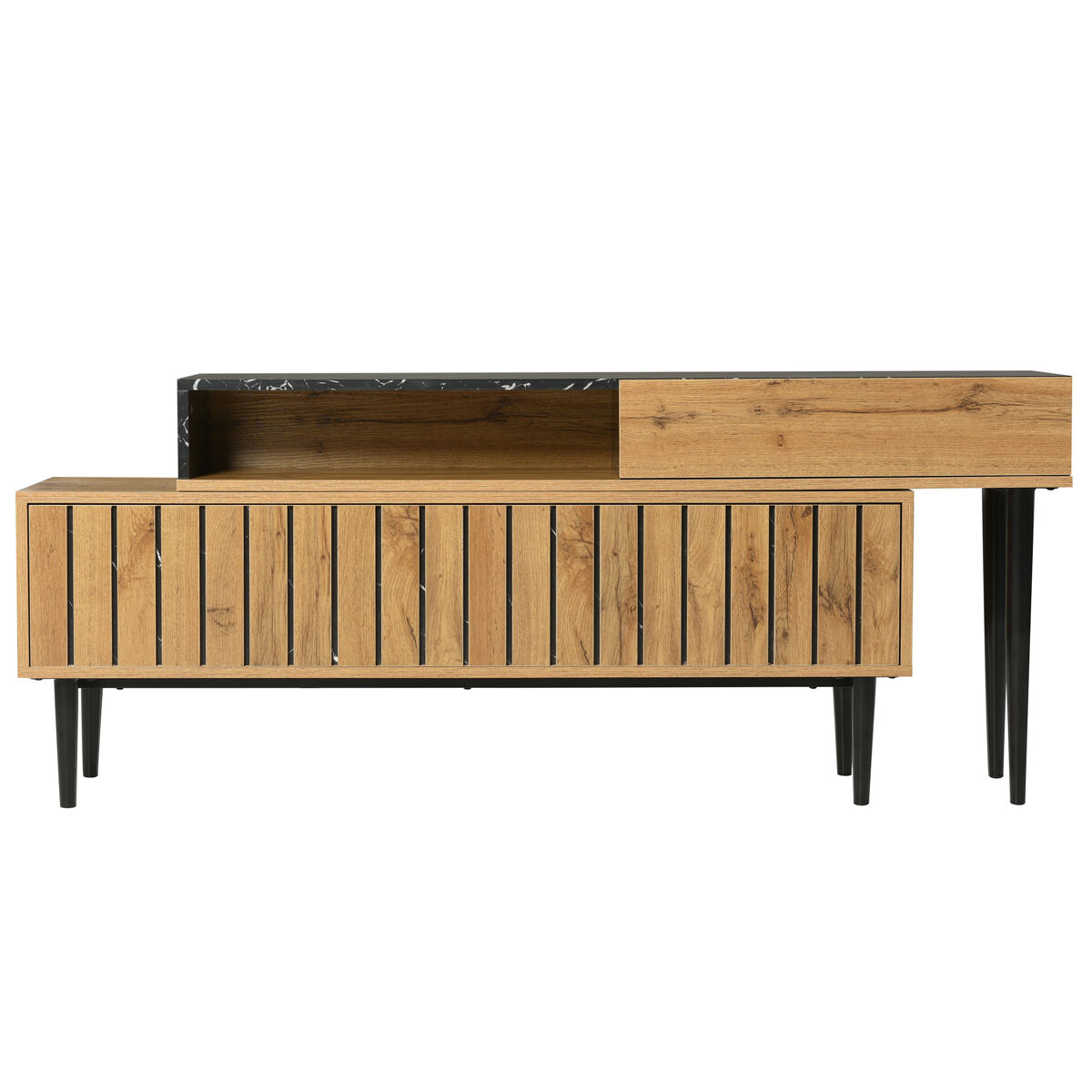 Móvel tv modular - 4 compartimentos - preto e natural