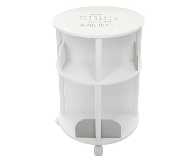 Étagère infantil redonda com 4 étagères e rodas, 40 cm, melamina blanche e gris