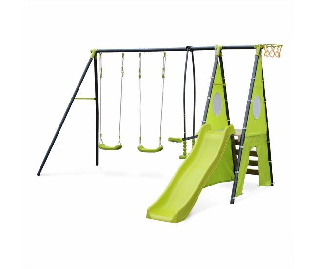 Conjunto de parque imfantil com baloiço e escorrega, libeccio, verde, 313x155x197 cm
