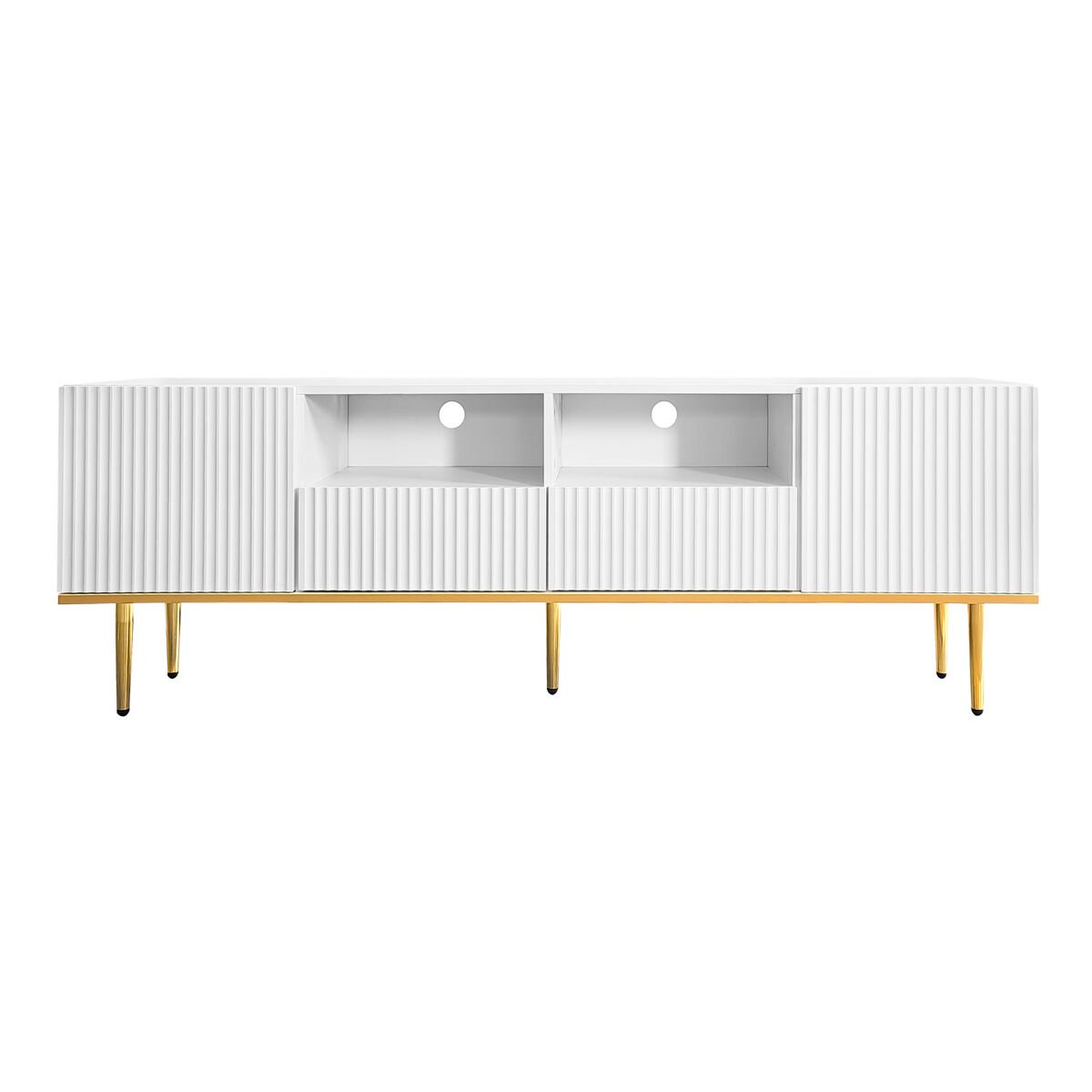Móvel moderno para televisão - com 2 portas e 2 gavetas - pés metálicos - branco