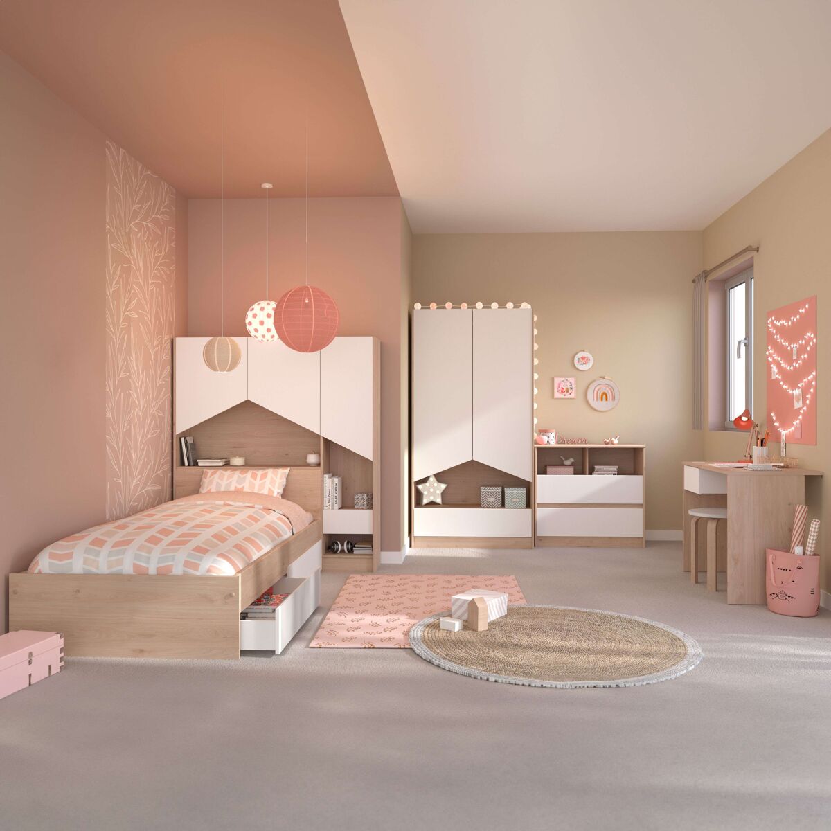 Miroytengo Pacote Completo De Móveis Para Quarto Infantil E Juvenil Em Carvalho Jackson E Fosco Branco