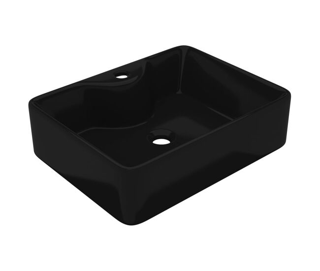 Lavatório - lavabo - pia de banheiro cerâmica redondo com furo para torneira, preto, quadrado