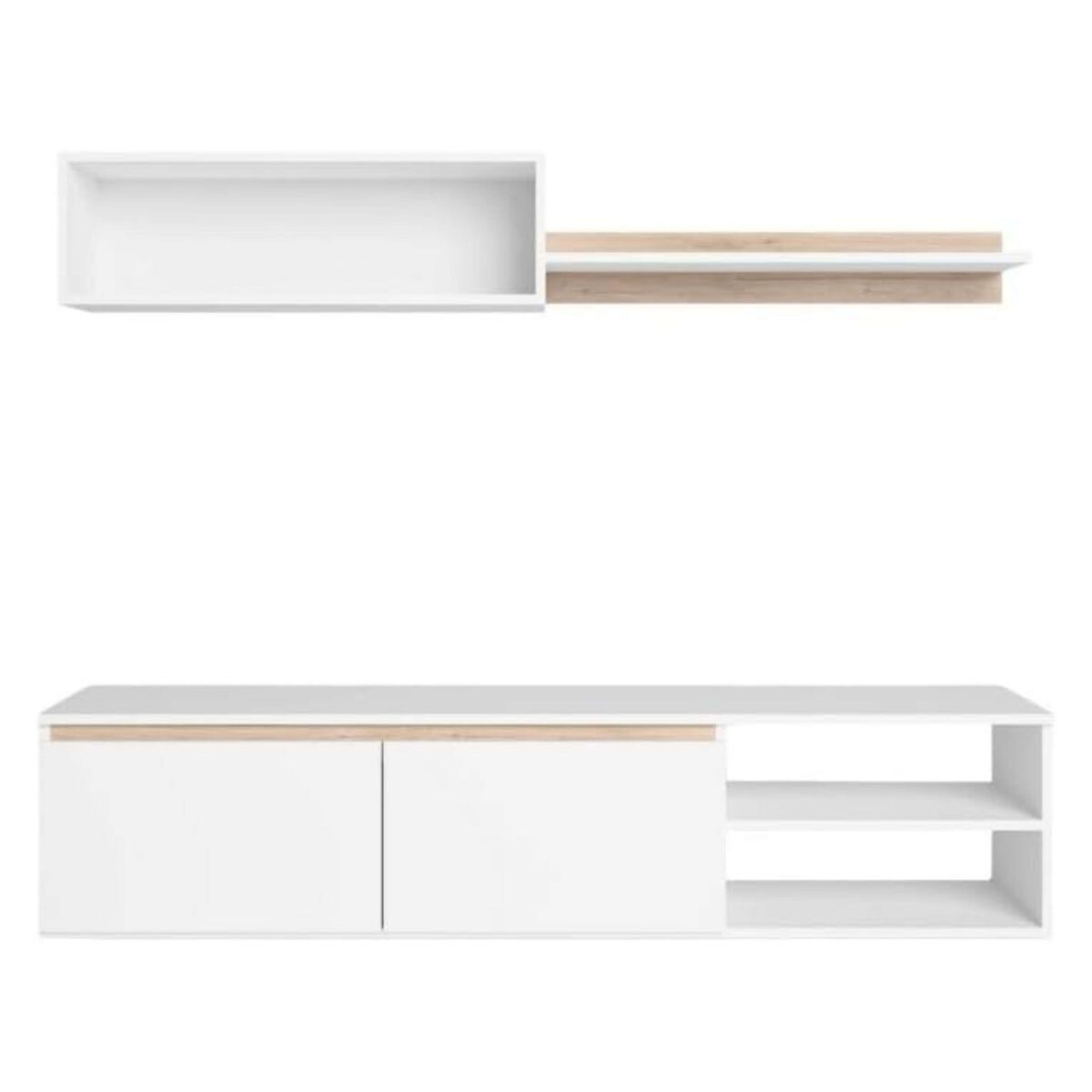 Miroytengo Móvel De Tv Estilo Nórdico Para Sala De Estar E Sala De Jantar Em Fosco E Carvalho Sahara 160 Cm Branco