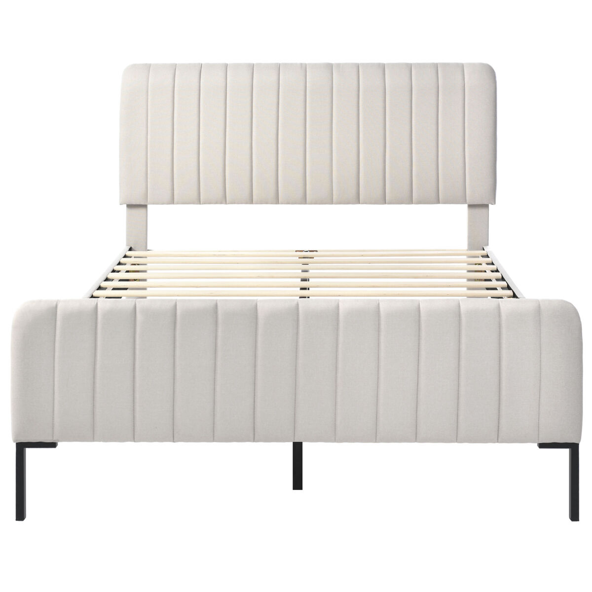 Cama de adulto estofada em tecido de linho - 140x200 cm - com cabeceira regulável e estrado de ripas - cinzento claro