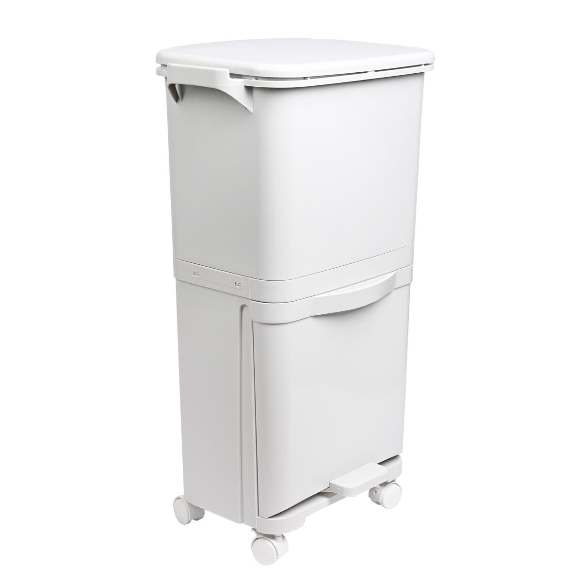 Lixeira de triagem seletiva com pedal, rodas e alça com compartimentos duplos de 38l (24l + 14l).