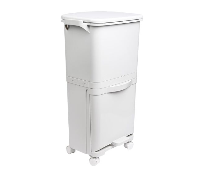 Lixeira de triagem seletiva com pedal, rodas e alça com compartimentos duplos de 38l (24l + 14l).