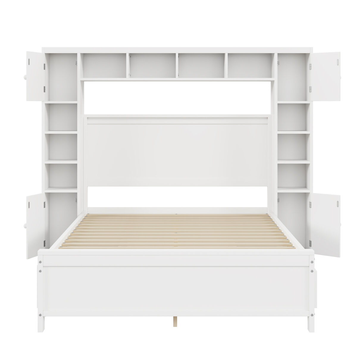 Simple Life Cama 140X200cm, Estrutura De Cama, Com 4 Gavetas E Grande Armário De Arrumação, Cama De Casal Em Madeira Maciça Com Base De Ripas, Branco