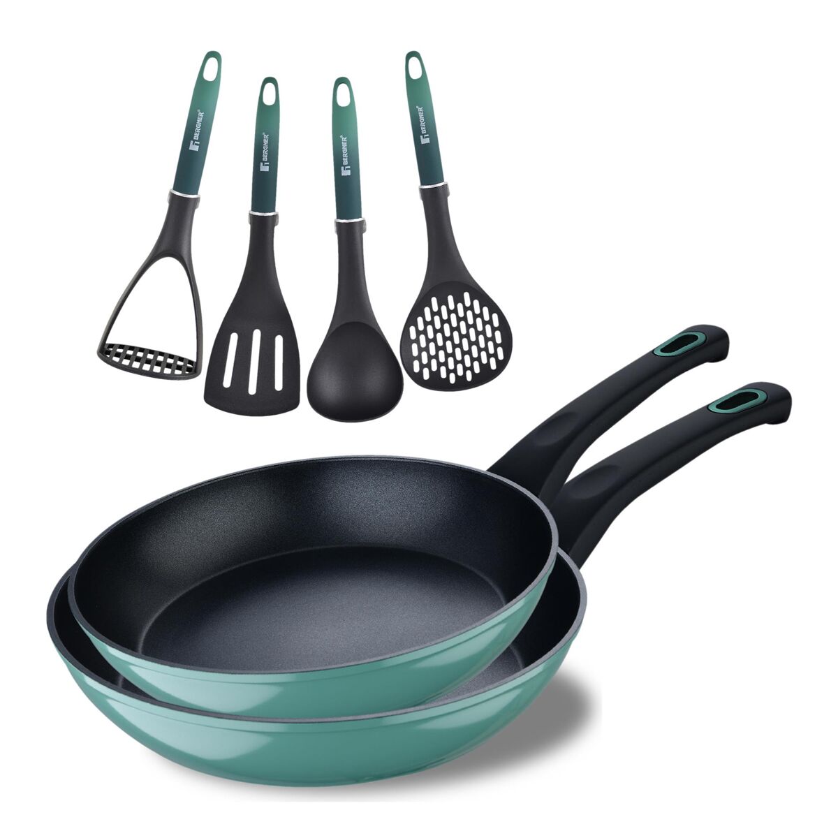 Conjunto de 2 frigideiras classique em + utensílios de cozinha bergner