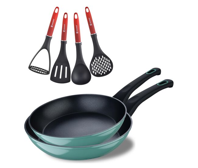 Conjunto de 2 frigideiras classique em + utensílios de cozinha bergner