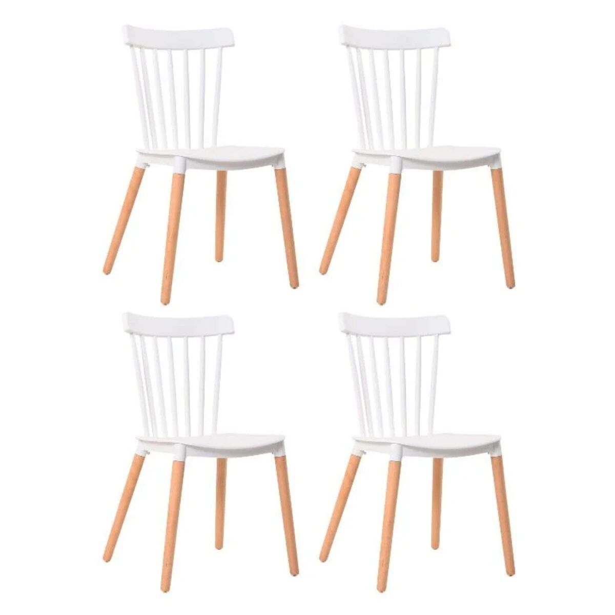 Pacote com 4 cadeiras alna para sala de estar, sala de jantar, cozinha, encosto de bar, pernas de faia branca inclinadas, 100x36x55 cm