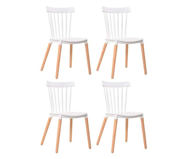 Pacote com 4 cadeiras alna para sala de estar, sala de jantar, cozinha, encosto de bar, pernas de faia branca inclinadas, 100x36x55 cm