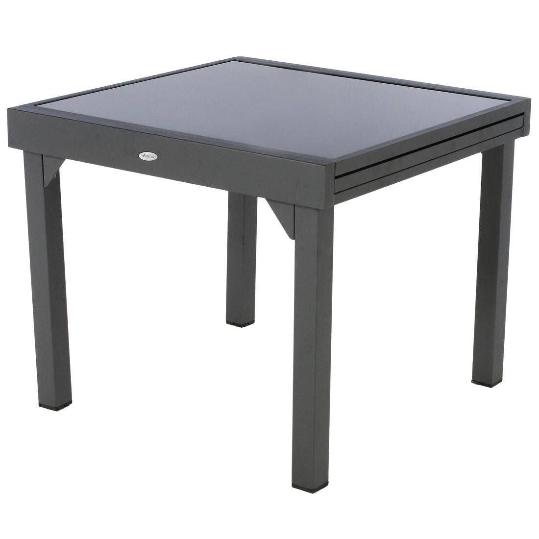 Mesa extensível para exterior, jardim/terraço, alumínio e vidro temperado cinza, 90-180x90x76 cm