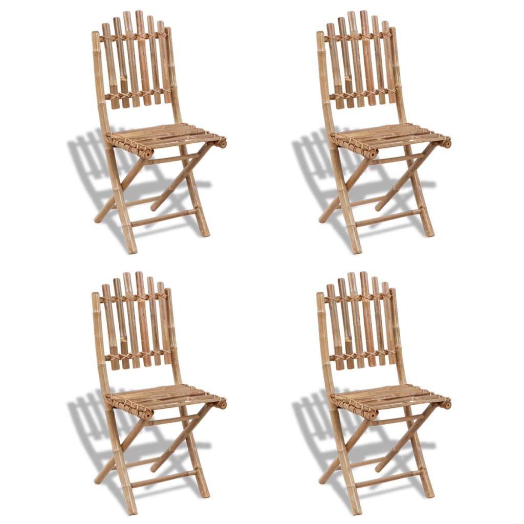 Vidaxl cadeiras de exterior dobráveis bambu 4 pcs