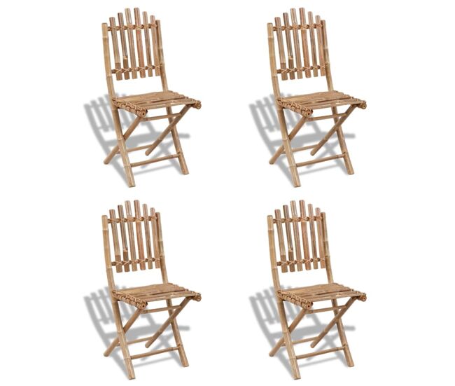 Vidaxl cadeiras de exterior dobráveis bambu 4 pcs
