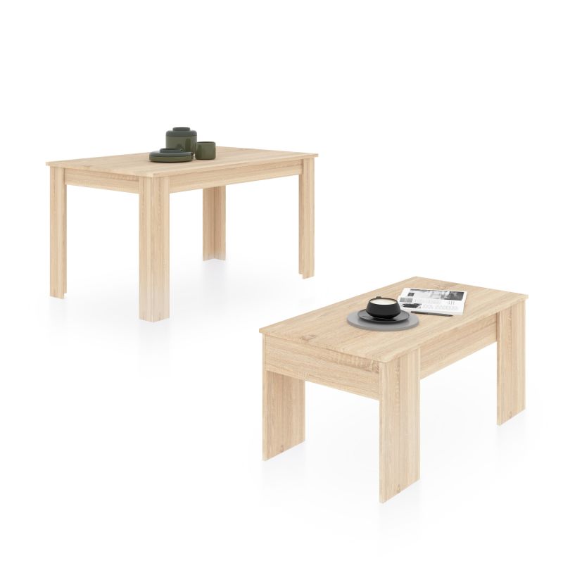 Duehome Pack Mesa De Jantar 140 E Mesa De Centro Vita Carvalho Canadiano 140 X 78 X 90 Cm Madeira