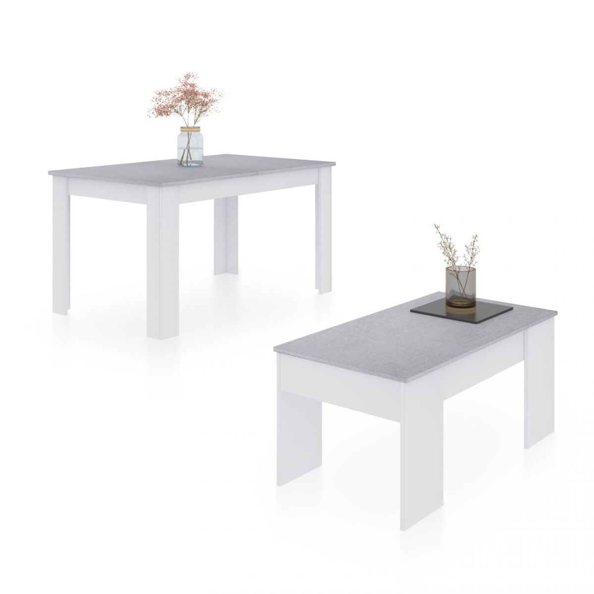 Pack mesa de jantar 140 e mesa de centro vita branco artik (branco mate) - cinzento cimento 140 x 78 x 90 cm