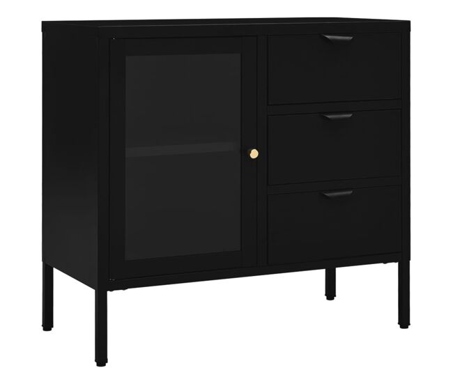 Vidaxl aparador 75x35x70 cm vidro temperado e aço preto