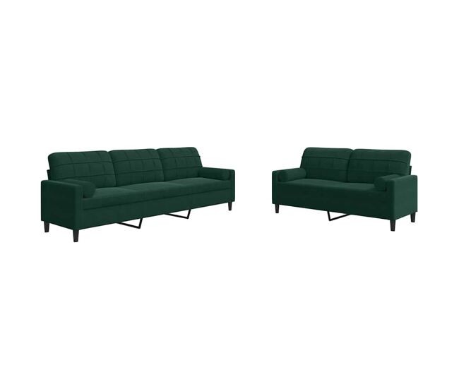 Vidaxl 2 pcs conjunto sofás com almofadões e rolos veludo verde-escuro
