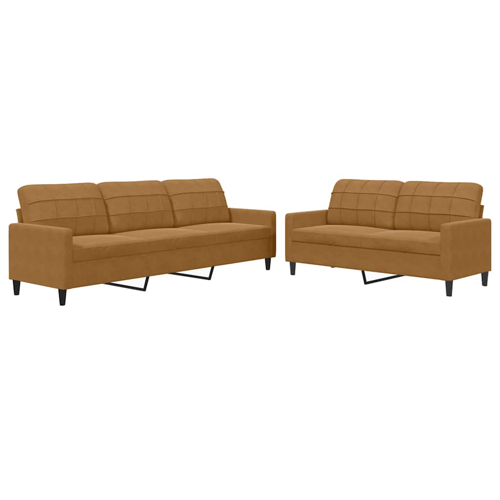 Vidaxl 2 pcs conjunto de sofás com almofadões veludo castanho