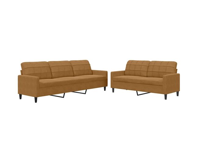 Vidaxl 2 pcs conjunto de sofás com almofadões veludo castanho