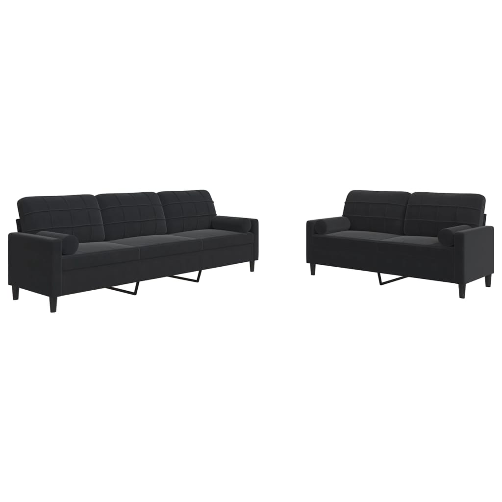 Vidaxl 2 pcs conjunto de sofás com almofadões e rolos veludo preto