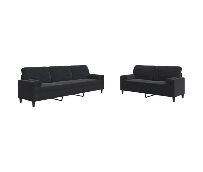 Vidaxl 2 pcs conjunto de sofás com almofadões e rolos veludo preto