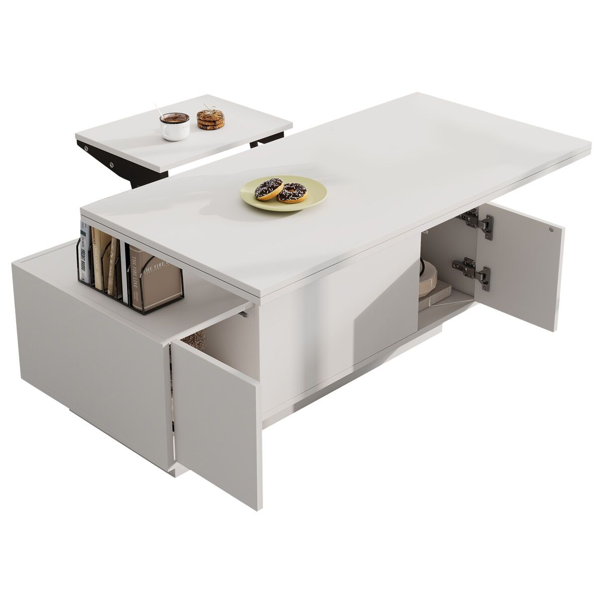 Mesa de centro elevável retangular de painel de partículas,branco