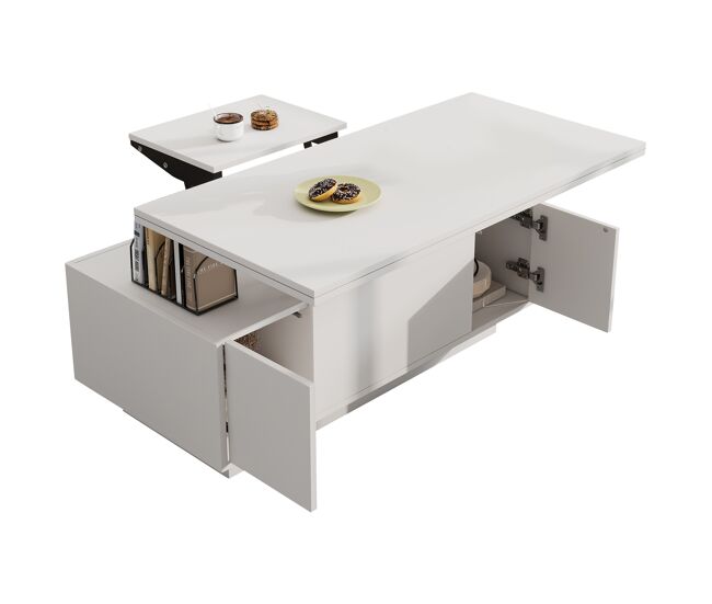 Mesa de centro elevável retangular de painel de partículas,branco