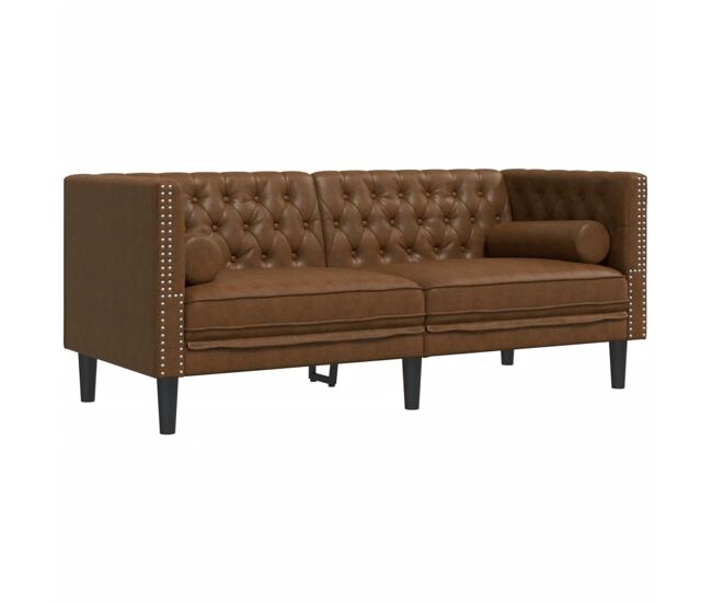 Sofá chesterfield 2 lugares - sofá fixo com rolos camurça artif. castanho