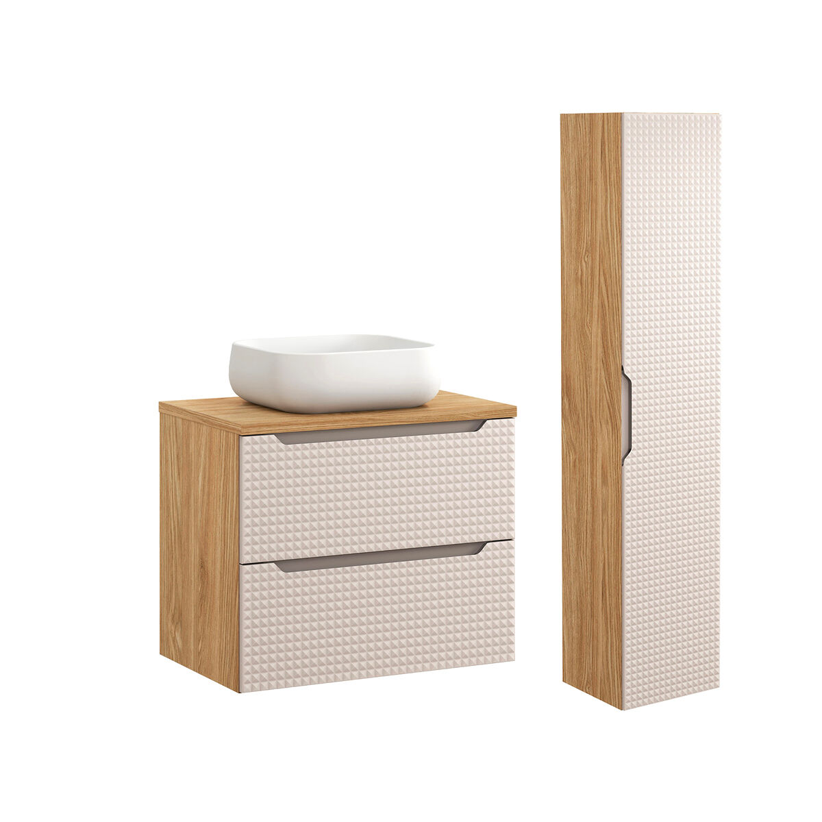 Conjunto móvel simples lavatório 70cm e enceinte mallory bege e madeira