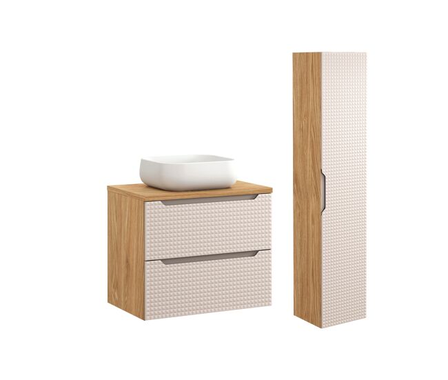 Conjunto móvel simples lavatório 70cm e enceinte mallory bege e madeira