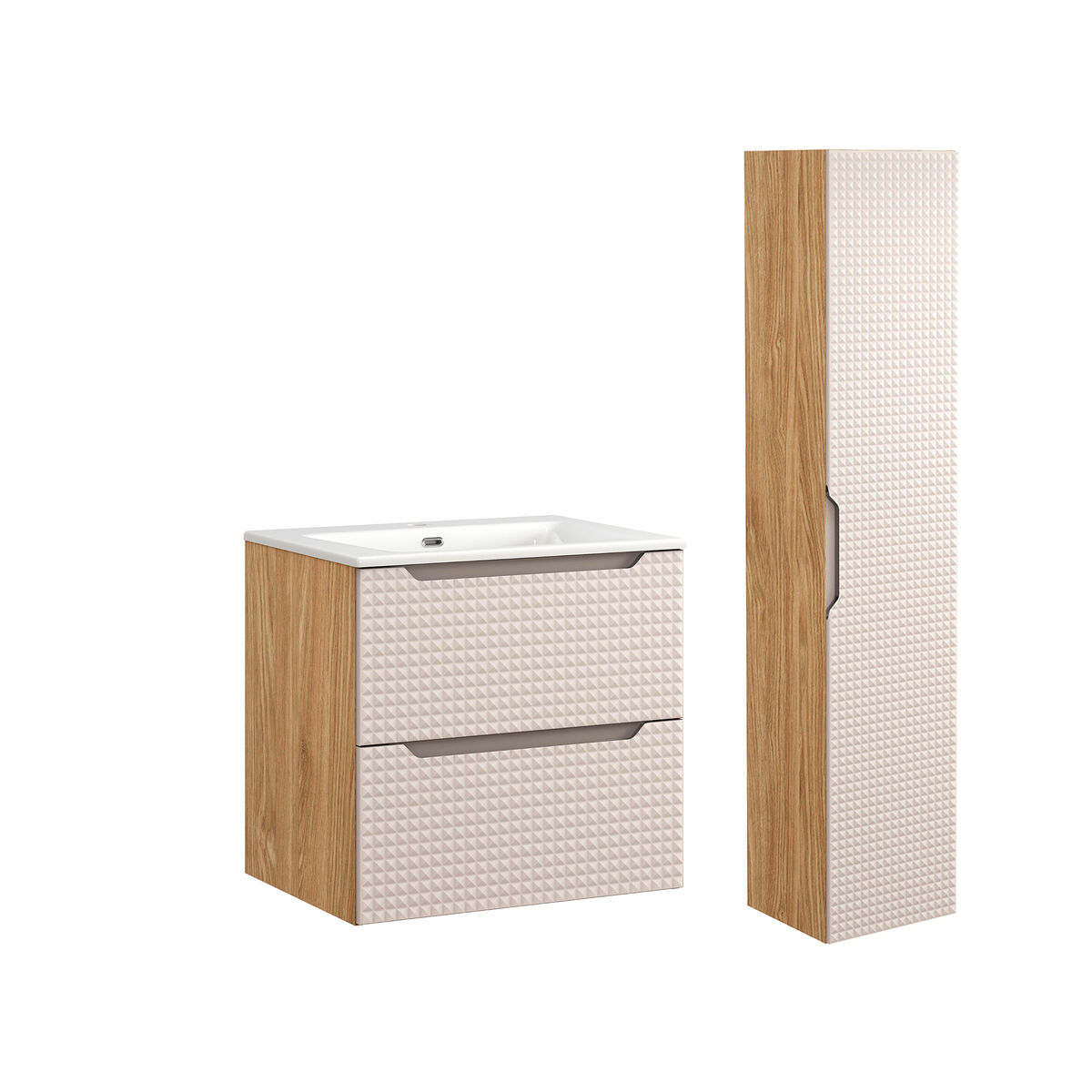 Conjunto móvel lavatório individual embutido 60 cm e enceinte mallory bege e madeira