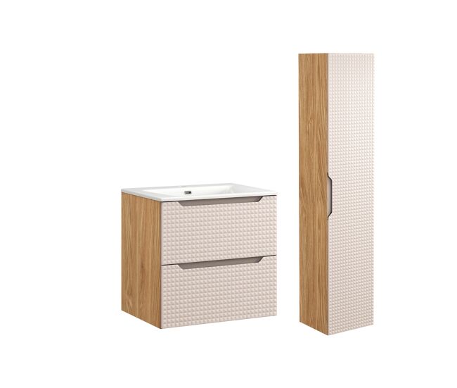 Conjunto móvel lavatório individual embutido 60 cm e enceinte mallory bege e madeira