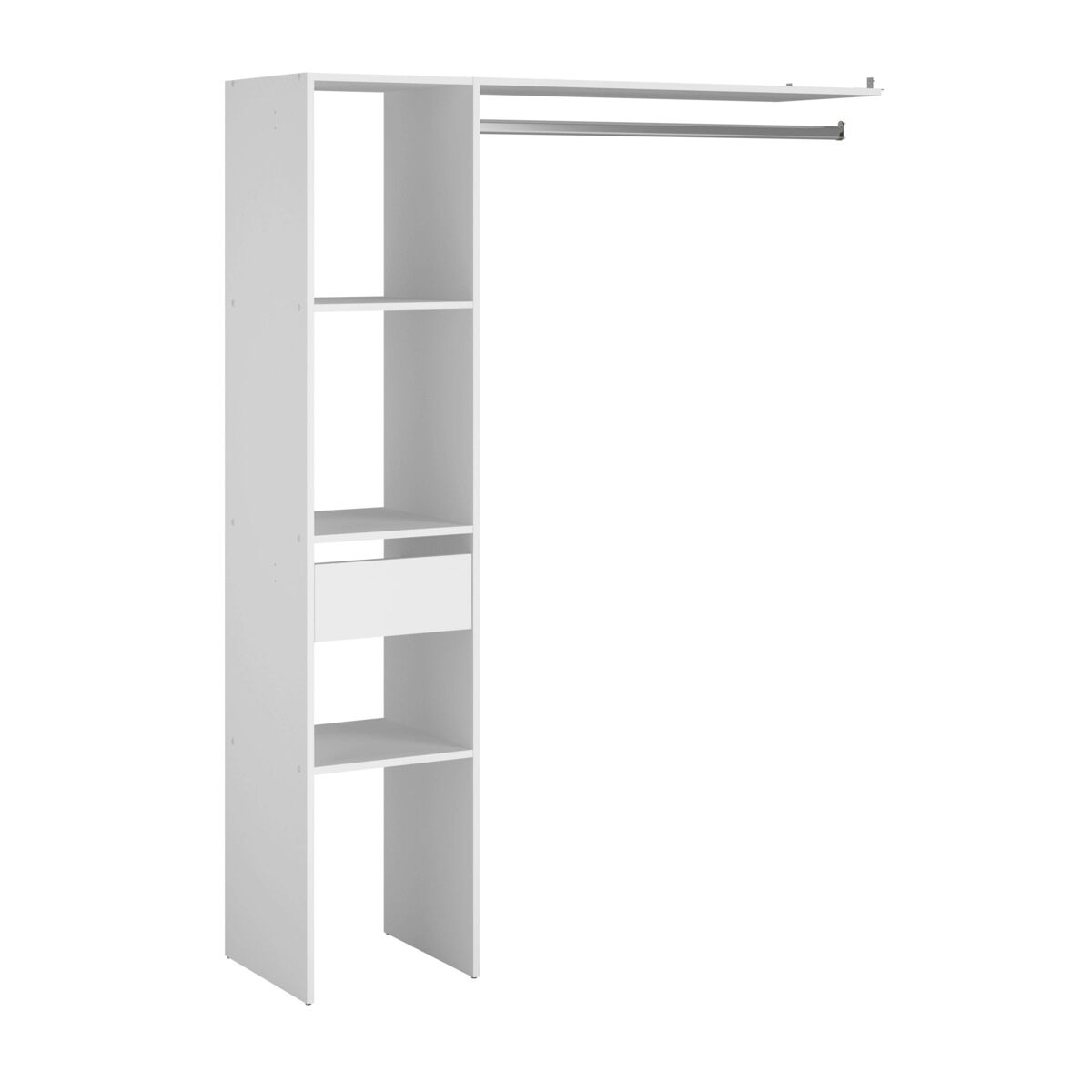 Camarim modular aberto personalizado para quarto em branco inclui módulo c com 3 prateleiras, 1 gaveta e barra 138x180 cm